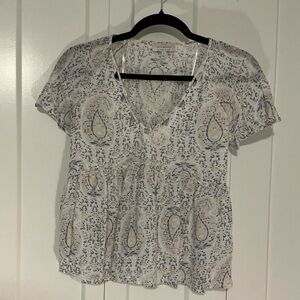 Lucky Brand Cream and Blue Paisley Blouse